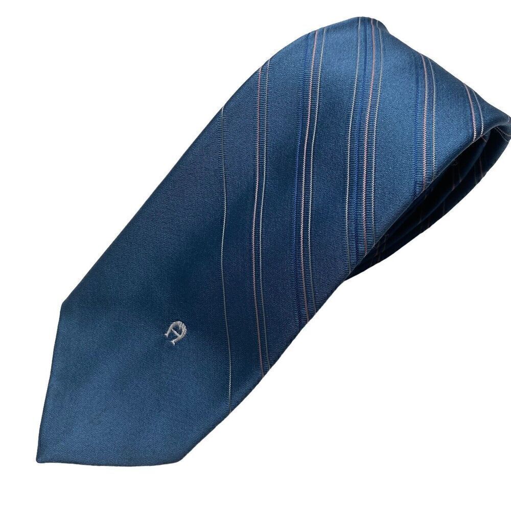Vintage Etienne Aigner Necktie Mens Tie Silk Blue Striped Office Preppy